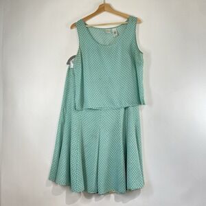 Emma James Polka Dot Floral 2 Piece Top Reversible Skirt Set Size 12 Green Retro